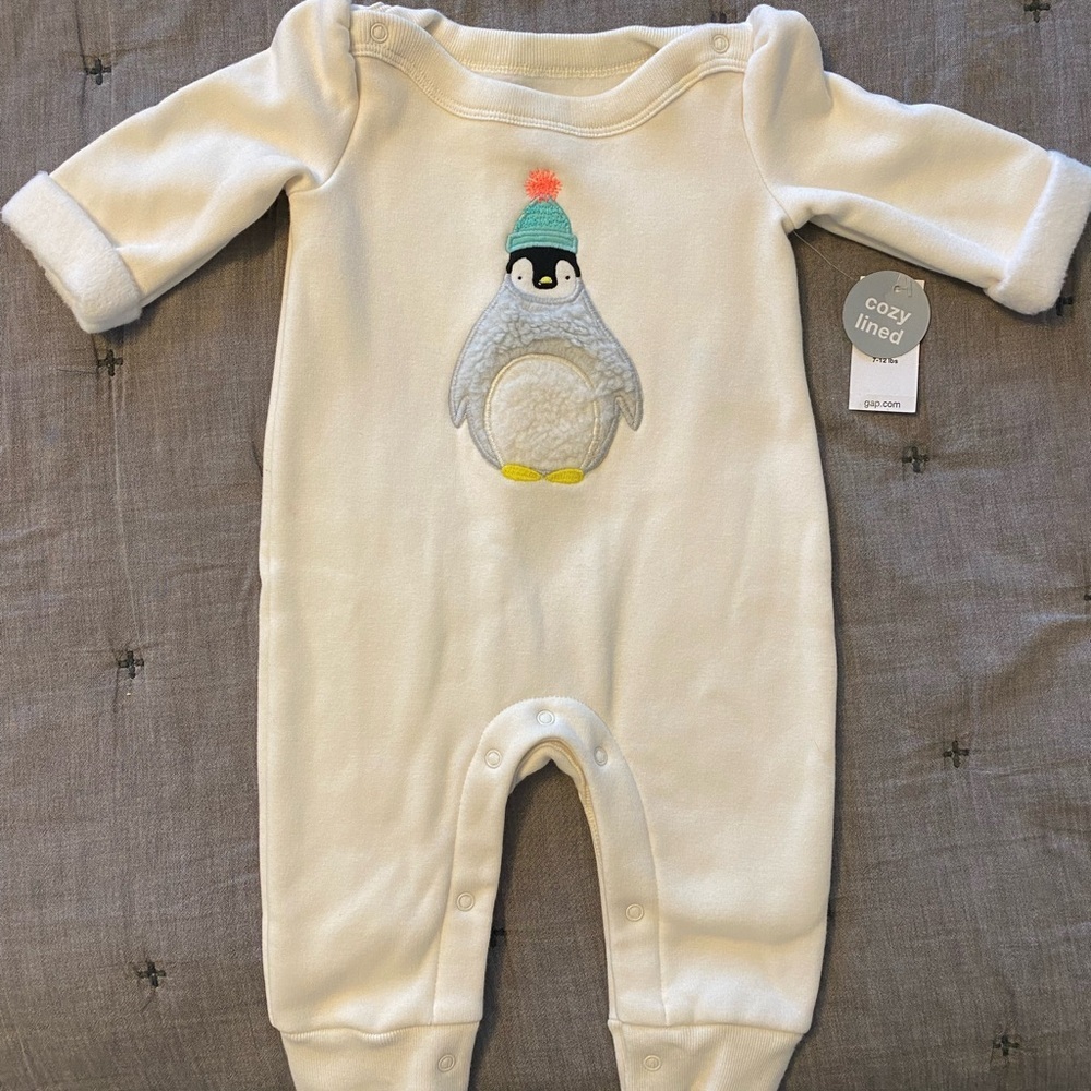 Gap baby 0-3 months girls puff sleeve fleece lined one piece jumpsuit NWT ivory